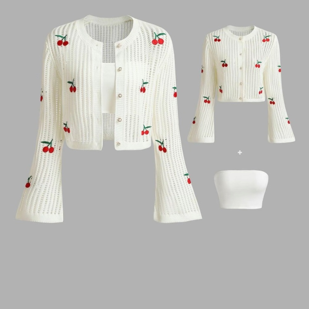 YOZY bnwt cherry cardigan and white bandeau size XL